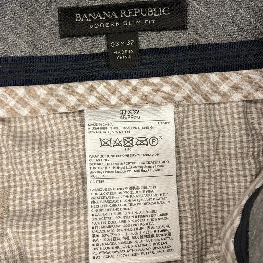 Banana Republic Modern Slim Fit Linen Pant Size 33x32